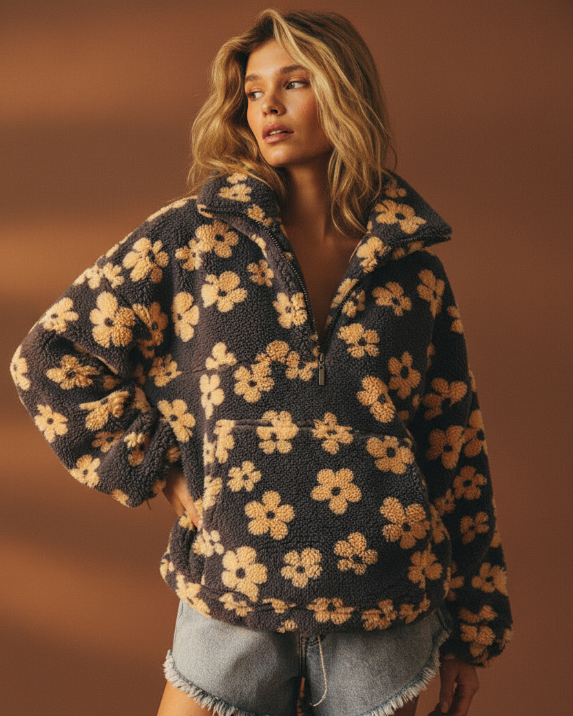 Daisy | Geblümter Warmer Fleecepullover